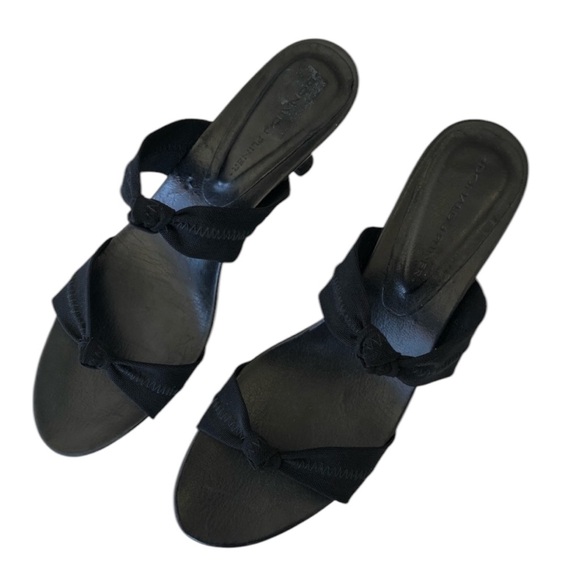 VTG Donald J. Pliner Black Double Nylon Stretch Knot Strap Kitten Heel Sandal - Picture 6 of 16